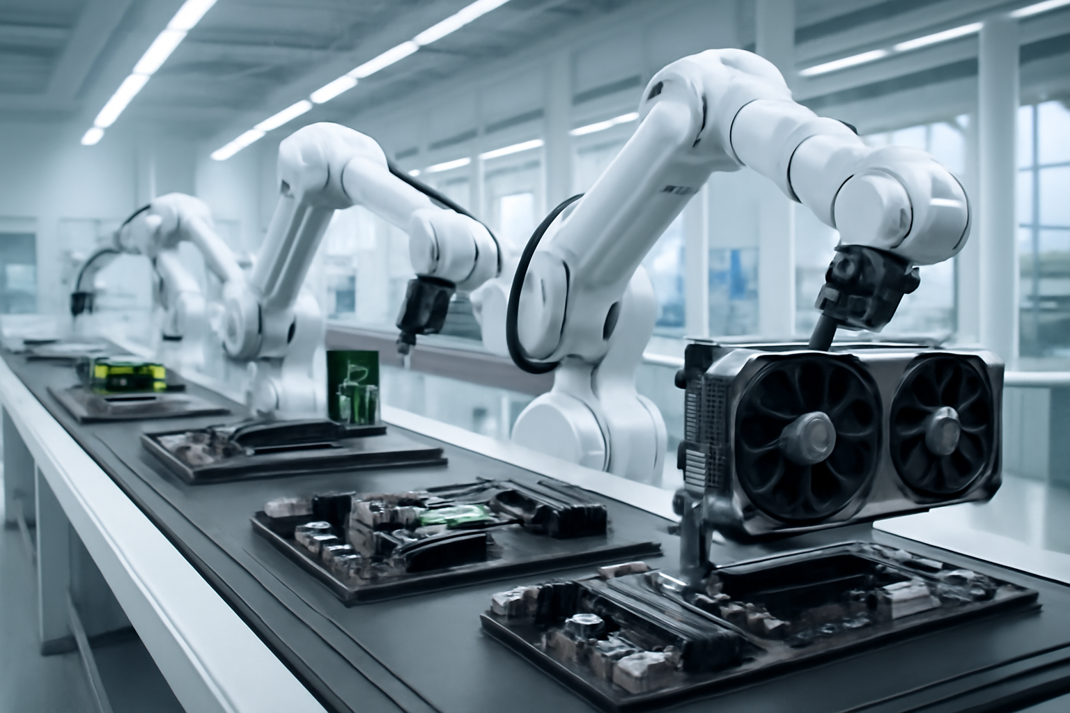 An advanced AI robot analyzing data on a futuristic interface.